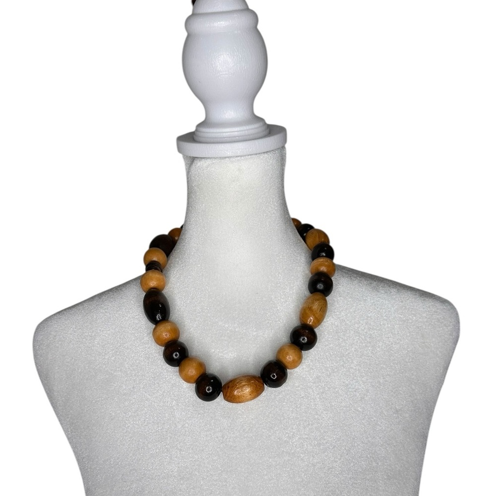 Vintage bohemian chic Two-Tone wood Beaded Necklace